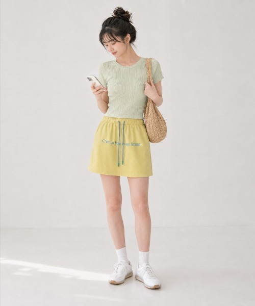 KONVINI（コンビニ）の「【KONVINI select】ロゴ入り ミニスカートスカパン　キュロット ナイロンスカート 韓国ファッション Y2K スポーツミックスカラーコーデ（スカート・レディース・ブラック/ピンク/イエロー・FREE）」の22枚目の写真
