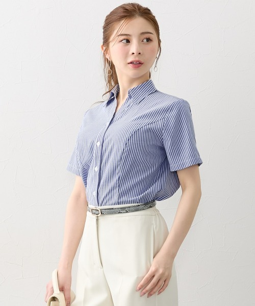 Nissen glamor(ニッセングラマー)の「【大きい胸専用】ボタンがきちんと閉まる美ラインストライプ半袖スキッパーシャツ(シャツ/ブラウス・レディース・ブルー/ホワイト×ブルー・M/3L/LL/L)」の12枚目の写真