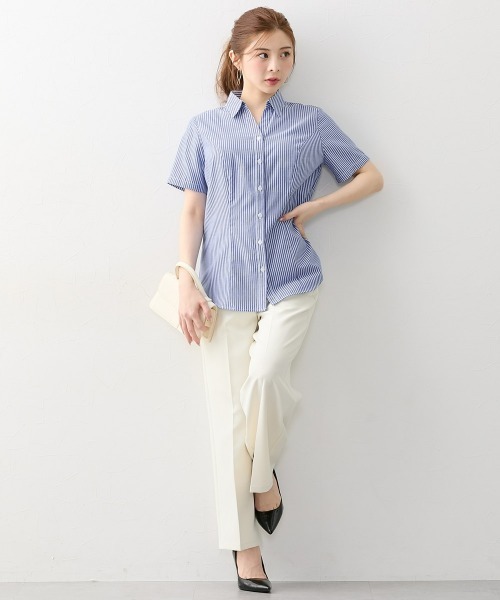 Nissen glamor(ニッセングラマー)の「【大きい胸専用】ボタンがきちんと閉まる美ラインストライプ半袖スキッパーシャツ(シャツ/ブラウス・レディース・ブルー/ホワイト×ブルー・M/3L/LL/L)」の13枚目の写真