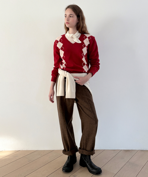 SINOON(シヌーン)の「SN Wool Blend Straight Pants (Brown)(その他パンツ・レディース・ダークブラウン・SMALL/MEDIUM)」の1枚目の写真