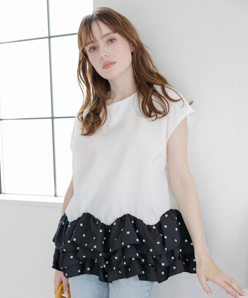 M y u(ミュー)の「ティアードフリルトップス(Tシャツ/カットソー・レディース・White/Black・FREE)」の2枚目の写真