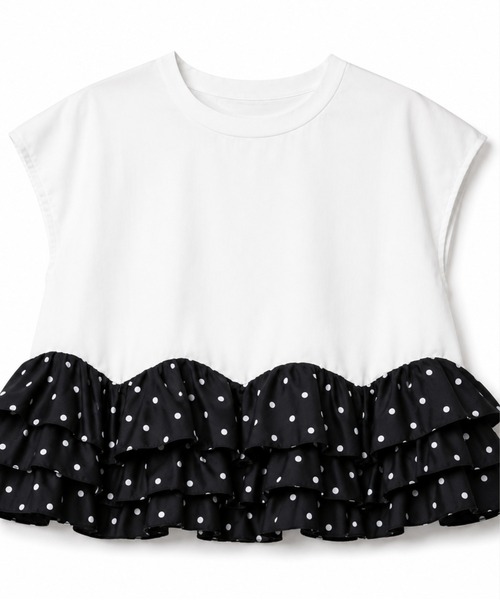 M y u(ミュー)の「ティアードフリルトップス(Tシャツ/カットソー・レディース・White/Black・FREE)」の3枚目の写真