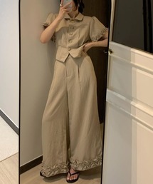 シャツトップスワイドパンツセットアップ