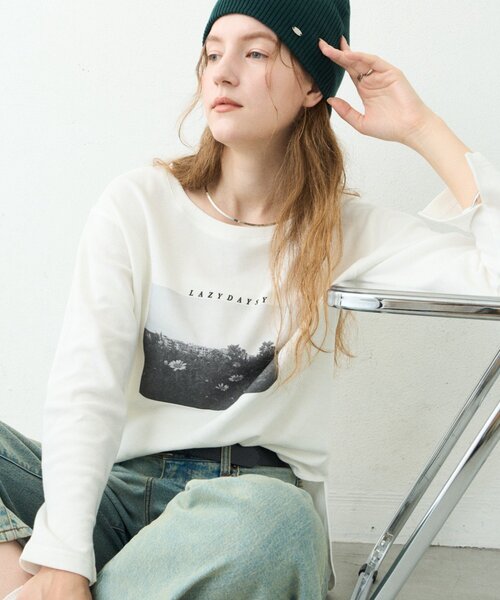 CIAOPANIC TYPY（チャオパニックティピー）の「∴シアー裏毛裾ラウンドフォトTee（Tシャツ/カットソー・レディース・ホワイト/チャコールグレー/アイボリー・ONE SIZE）」の4枚目の写真