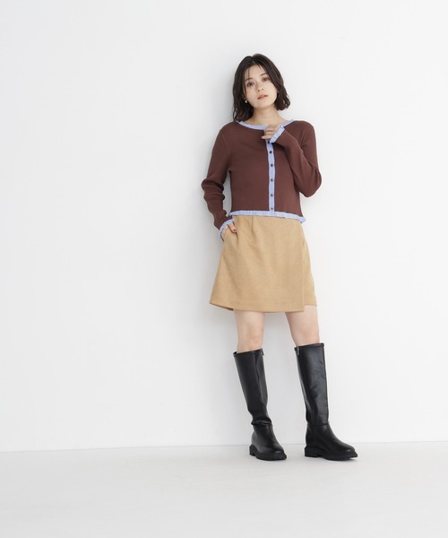 NATURAL BEAUTY BASIC（ナチュラルビューティーベーシック）の「フリルトリム総針配色カーデ（カーディガン/ボレロ・レディース・ブラウン系その他/ブラック系その他2/グレー系その他・ﾌﾘ-）」の10枚目の写真