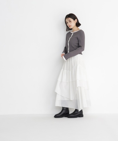 NATURAL BEAUTY BASIC（ナチュラルビューティーベーシック）の「フリルトリム総針配色カーデ（カーディガン/ボレロ・レディース・ブラウン系その他/ブラック系その他2/グレー系その他・ﾌﾘ-）」の19枚目の写真