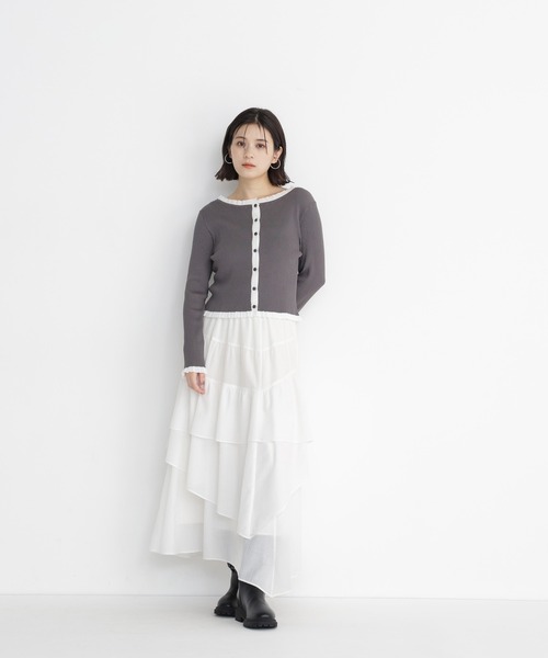 NATURAL BEAUTY BASIC（ナチュラルビューティーベーシック）の「フリルトリム総針配色カーデ（カーディガン/ボレロ・レディース・ブラウン系その他/ブラック系その他2/グレー系その他・ﾌﾘ-）」の21枚目の写真
