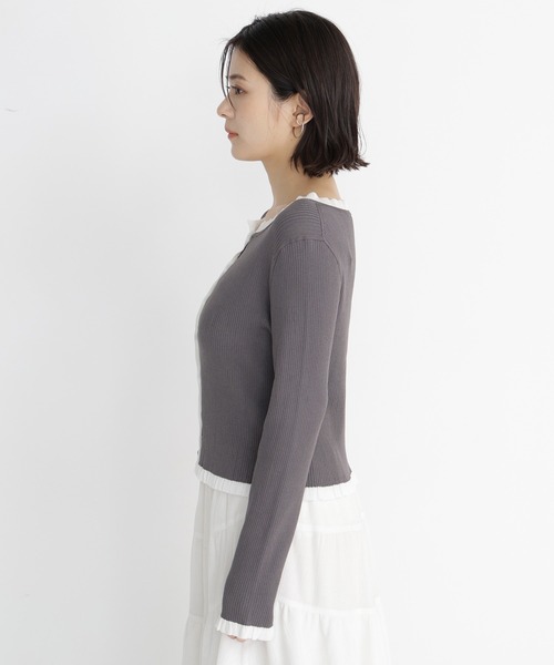 NATURAL BEAUTY BASIC（ナチュラルビューティーベーシック）の「フリルトリム総針配色カーデ（カーディガン/ボレロ・レディース・ブラウン系その他/ブラック系その他2/グレー系その他・ﾌﾘ-）」の12枚目の写真