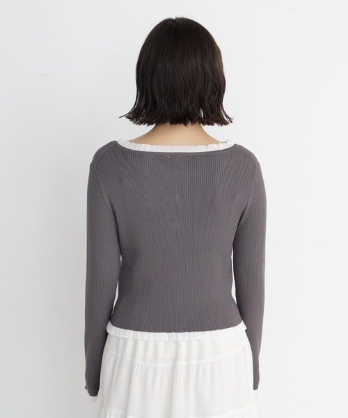 NATURAL BEAUTY BASIC（ナチュラルビューティーベーシック）の「フリルトリム総針配色カーデ（カーディガン/ボレロ・レディース・ブラウン系その他/ブラック系その他2/グレー系その他・ﾌﾘ-）」の13枚目の写真