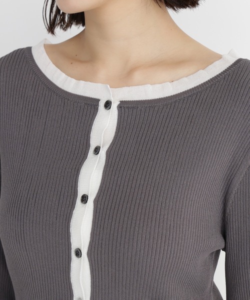 NATURAL BEAUTY BASIC（ナチュラルビューティーベーシック）の「フリルトリム総針配色カーデ（カーディガン/ボレロ・レディース・ブラウン系その他/ブラック系その他2/グレー系その他・ﾌﾘ-）」の14枚目の写真