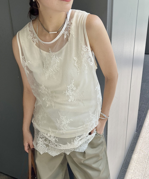 JOURNAL STANDARD(ジャーナルスタンダード)の「チュールスカラレースレイヤードノースリーブ(Tシャツ/カットソー・レディース・ブラック/アイボリー・FREE)」の1枚目の写真