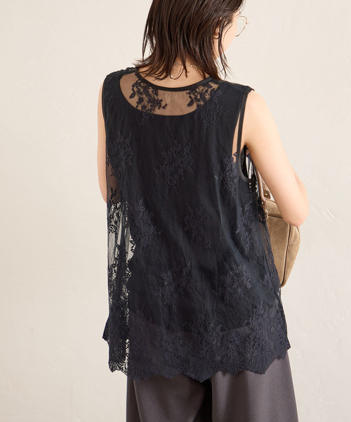 JOURNAL STANDARD(ジャーナルスタンダード)の「チュールスカラレースレイヤードノースリーブ(Tシャツ/カットソー・レディース・ブラック/アイボリー・FREE)」の7枚目の写真