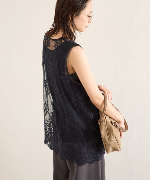 JOURNAL STANDARD(ジャーナルスタンダード)の「チュールスカラレースレイヤードノースリーブ(Tシャツ/カットソー・レディース・ブラック/アイボリー・FREE)」の8枚目の写真