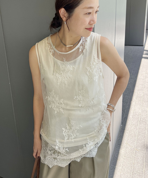 JOURNAL STANDARD(ジャーナルスタンダード)の「チュールスカラレースレイヤードノースリーブ(Tシャツ/カットソー・レディース・ブラック/アイボリー・FREE)」の13枚目の写真