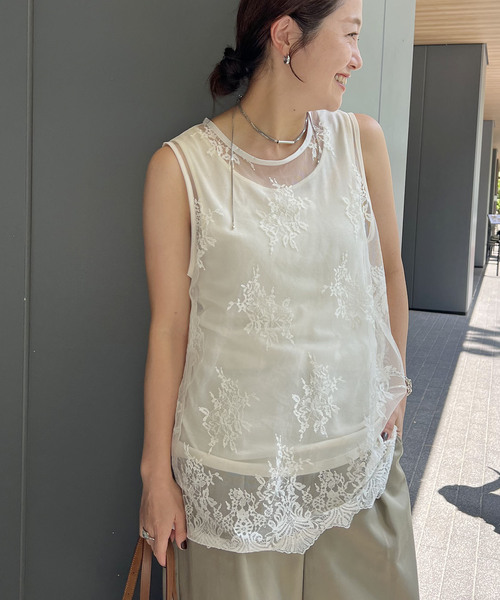 JOURNAL STANDARD(ジャーナルスタンダード)の「チュールスカラレースレイヤードノースリーブ(Tシャツ/カットソー・レディース・ブラック/アイボリー・FREE)」の14枚目の写真