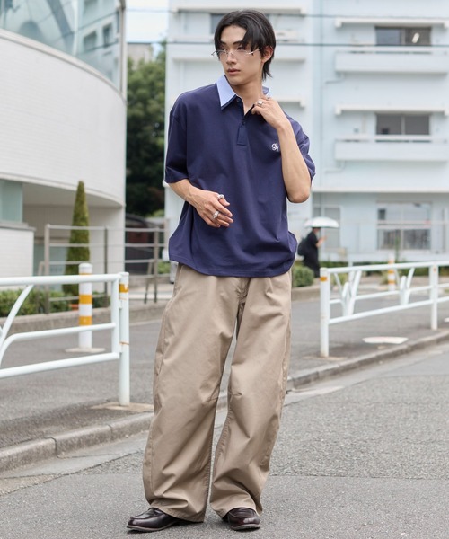 WEGO(ウィゴー)の「WEGO/【26年春夏新作】ダブルカラーポロ(ポロシャツ・メンズ・ネイビー/ブラック・MEDIUM/LARGE)」の4枚目の写真