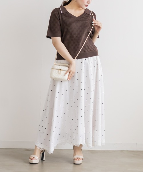 CLETTE(クレット)の「ミニケーブル襟付きニット(ニット/セーター・レディース・ブラウン/ブルー/ピンクベージュ・LL/4L/3L)」の5枚目の写真