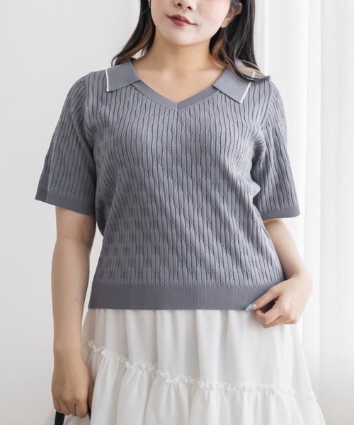 CLETTE(クレット)の「ミニケーブル襟付きニット(ニット/セーター・レディース・ブラウン/ブルー/ピンクベージュ・LL/4L/3L)」の7枚目の写真