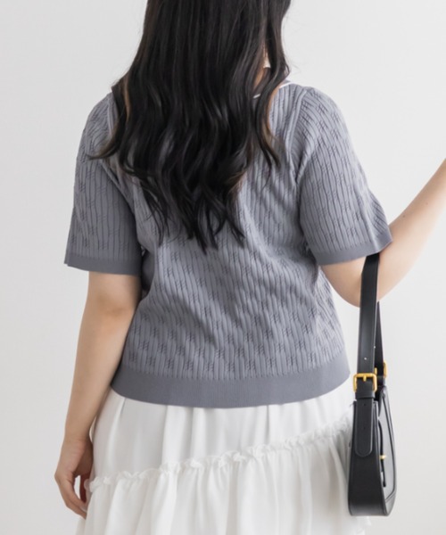 CLETTE(クレット)の「ミニケーブル襟付きニット(ニット/セーター・レディース・ブラウン/ブルー/ピンクベージュ・LL/4L/3L)」の8枚目の写真