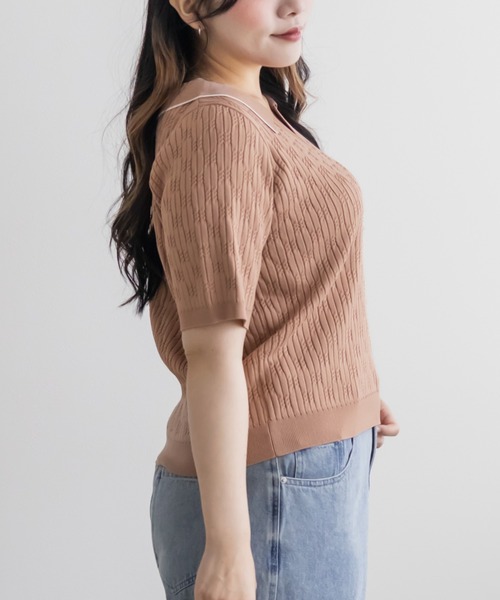 CLETTE(クレット)の「ミニケーブル襟付きニット(ニット/セーター・レディース・ブラウン/ブルー/ピンクベージュ・LL/4L/3L)」の11枚目の写真
