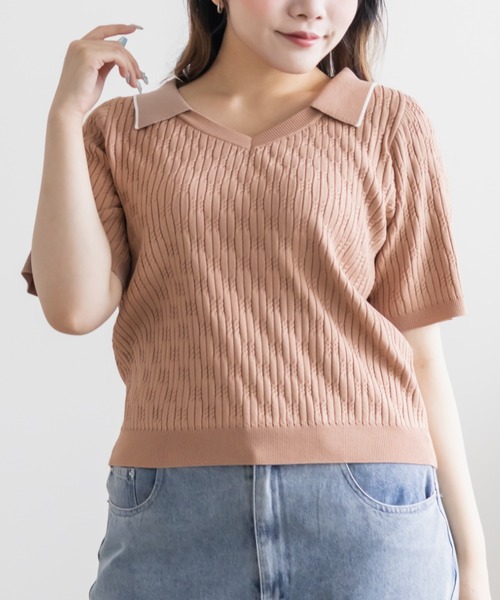 CLETTE(クレット)の「ミニケーブル襟付きニット(ニット/セーター・レディース・ブラウン/ブルー/ピンクベージュ・LL/4L/3L)」の10枚目の写真