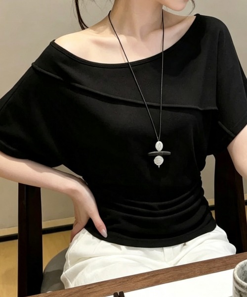 FLINEA(フリネア)の「クルーネック切り替えTシャツ(Tシャツ/カットソー・レディース・ブラック/グレー・FREE)」の7枚目の写真