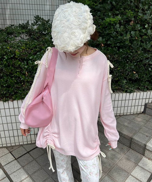 WC（ダブル シー）の「ドットラインリボンワッフルロンT（Tシャツ/カットソー・レディース・サックスブルー/ピンク/グレー・FREE）」の17枚目の写真