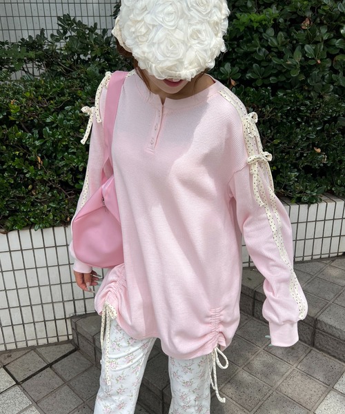 WC（ダブル シー）の「ドットラインリボンワッフルロンT（Tシャツ/カットソー・レディース・サックスブルー/ピンク/グレー・FREE）」の18枚目の写真