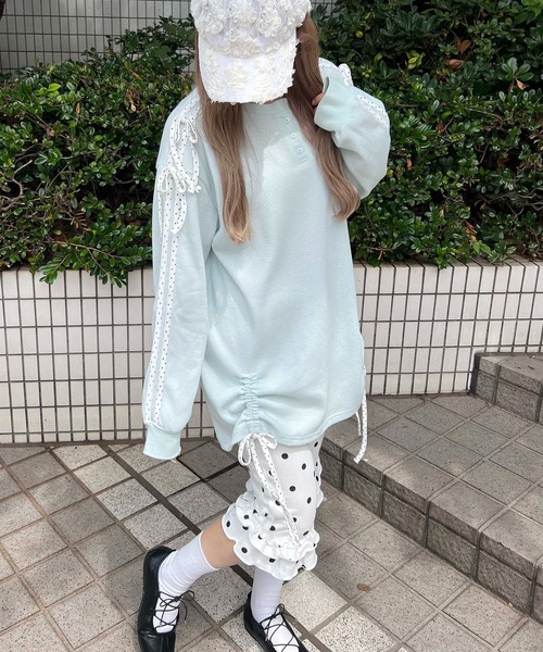 WC（ダブル シー）の「ドットラインリボンワッフルロンT（Tシャツ/カットソー・レディース・サックスブルー/ピンク/グレー・FREE）」の12枚目の写真