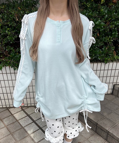 WC（ダブル シー）の「ドットラインリボンワッフルロンT（Tシャツ/カットソー・レディース・サックスブルー/ピンク/グレー・FREE）」の11枚目の写真