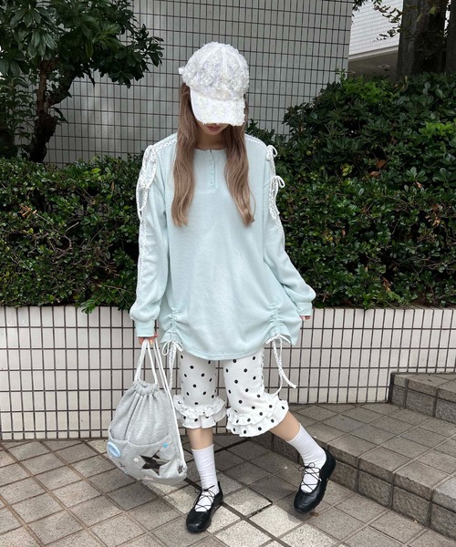 WC（ダブル シー）の「ドットラインリボンワッフルロンT（Tシャツ/カットソー・レディース・サックスブルー/ピンク/グレー・FREE）」の14枚目の写真