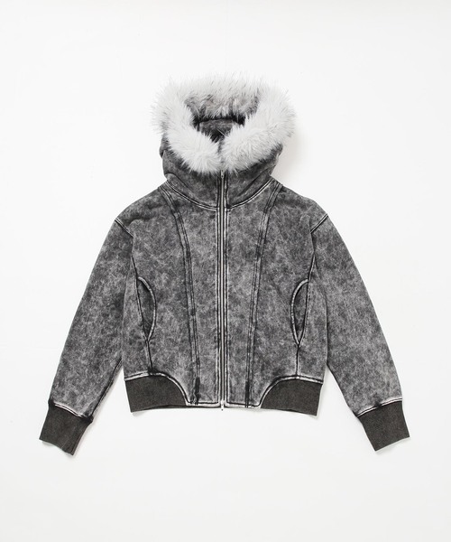 JOINT WORKS(ジョイントワークス)の「2Way ファージップパーカー / J Faux Fur Zip Hoodie(パーカー・レディース・ブラック/ライトグレー・FREE)」の2枚目の写真