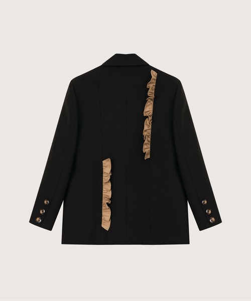 LA POMME petit（ラポミ・プチ）の「Frill Decorate Jacket/フリルデコレートジャケット（テーラードジャケット・レディース・ブラック・FREE）」の2枚目の写真