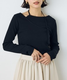 アシンメトリーフェイクレイヤードトップス 秋服 冬服 春服　レイヤード風　デザイントップス