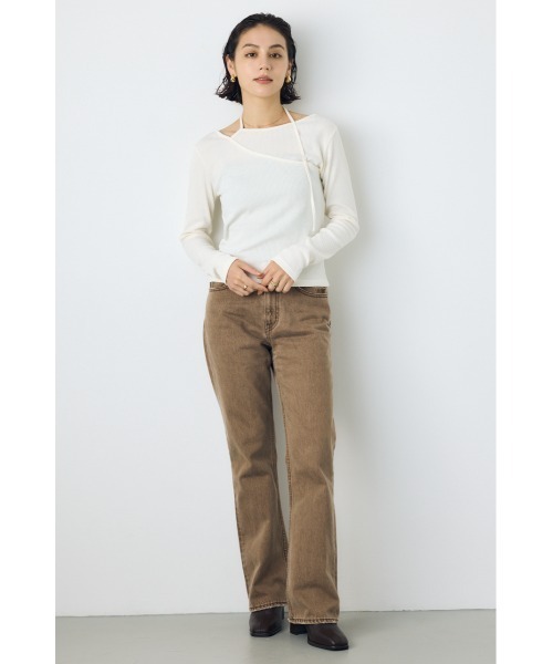 AZUL by moussy(アズールバイマウジー)の「アシンメトリーフェイクレイヤードトップス 秋服 冬服 春服 レイヤード風 デザイントップス(Tシャツ/カットソー・レディース・レッド/ブラック/アイボリー・FREE)」の8枚目の写真