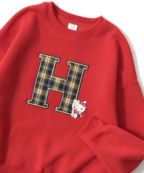 sanrio(サンリオ)の「Sanrio(サンリオ)チェックロゴアップリケ キャラクターワンポイント刺繍 スウェットトレーナー(裏起毛)(スウェット・レディース・ブルー/グリーン/スミクロ/レッド・L/M)」の1枚目の写真