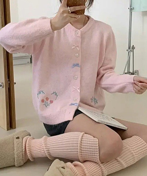 LEMOA(レモア)の「リボン&フラワー刺繍ニットカーディガン(カーディガン/ボレロ・レディース・ピンク/ホワイト/グレー・FREE)」の10枚目の写真