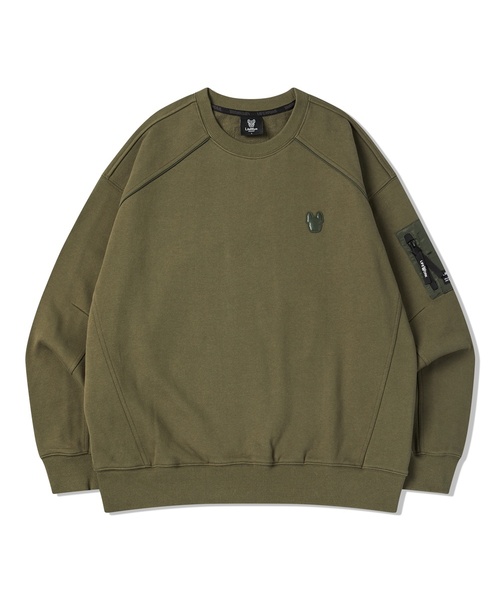 LIFE WORK(ライフワーク)の「共用) ウ woven 配色 オーバーサイズ スウェット(スウェット・レディース・カーキ/ブラック・L/M)」の1枚目の写真