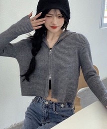 【CANVAS+】クロップド丈ダブルジップニットパーカー