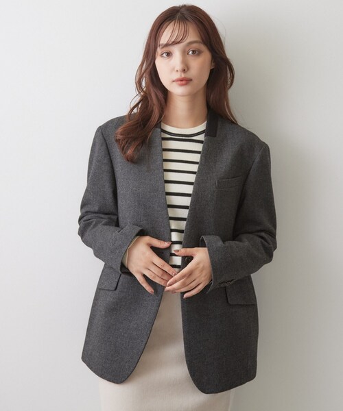 DRESSTERIOR(ドレステリア)の「ハンティング ノーカラージャケット(ノーカラージャケット・レディース・チャコールグレー/ダークブラウン系1・38/34/36)」の5枚目の写真