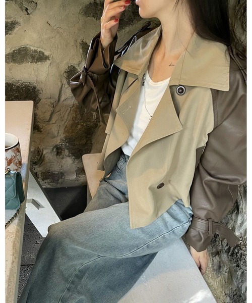 inst.ALL(インストール)の「異素材ドッキングフェイクレザーショートトレンチジャケット(トレンチコート・レディース・ベージュ・M)」の12枚目の写真