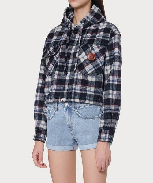 APEE BY A BATHING APE（エイピーバイアベイシングエイプ）の「APEE CHECK HOODIE SHIRT（シャツ/ブラウス・レディース・ネイビー・FREE）」の2枚目の写真
