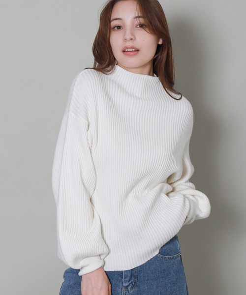libelle more(リベル モア)の「バルーンスリーブボトルネックリブニット(ニット/セーター・レディース・ブラック/イエロー/レッド/オフホワイト/杢グレー・M/L)」の2枚目の写真