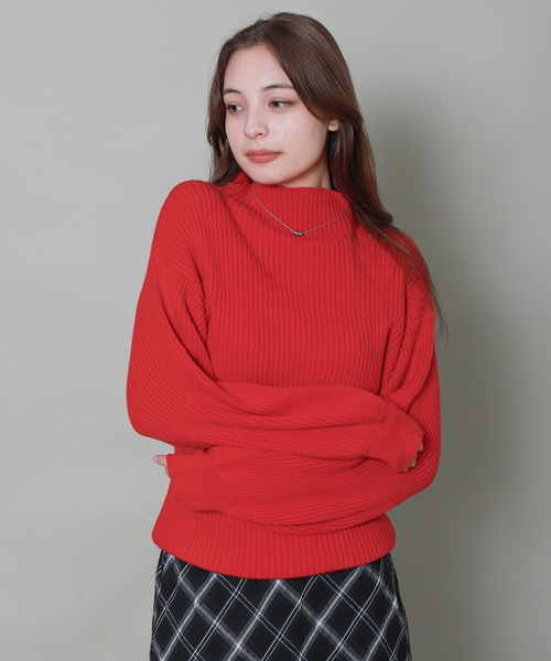 libelle more(リベル モア)の「バルーンスリーブボトルネックリブニット(ニット/セーター・レディース・ブラック/イエロー/レッド/オフホワイト/杢グレー・M/L)」の6枚目の写真