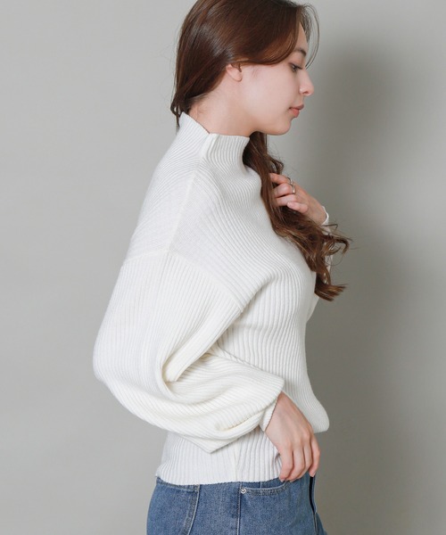 libelle more(リベル モア)の「バルーンスリーブボトルネックリブニット(ニット/セーター・レディース・ブラック/イエロー/レッド/オフホワイト/杢グレー・M/L)」の8枚目の写真