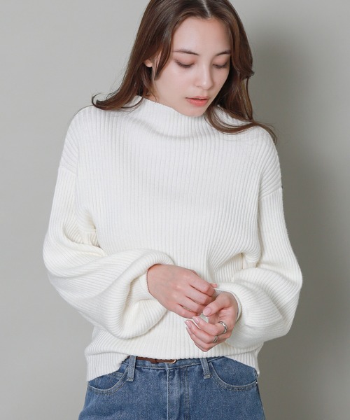 libelle more(リベル モア)の「バルーンスリーブボトルネックリブニット(ニット/セーター・レディース・ブラック/イエロー/レッド/オフホワイト/杢グレー・M/L)」の10枚目の写真