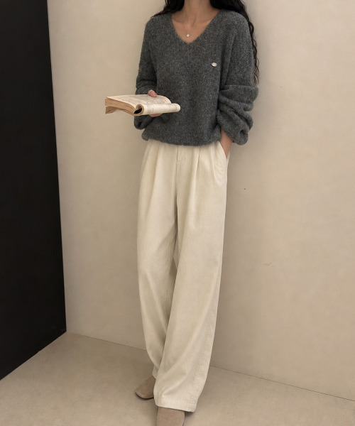 VIVID LADY(ビビッドレディー)の「Vネック ドロップショルダー ニットプルオーバー(ニット/セーター・レディース・アイボリー/ブラウン/ベージュ/チャコールグレー・FREE)」の12枚目の写真