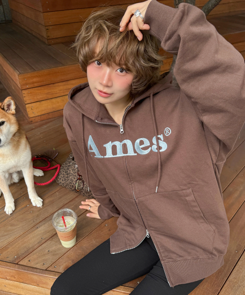 AMESWORLDWIDE(アメスワールドワイド)の「ベーシックロゴジップアップフーディ ブラウン(パーカー・レディース・その他・SMALL/MEDIUM/LARGE)」の2枚目の写真