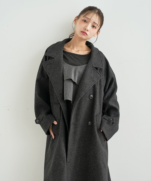mil(ミル)の「ウールライク ロングコート 【588239】(ステンカラーコート・レディース・ブラック/ブラウン/ベージュ系・S/XS)」の4枚目の写真