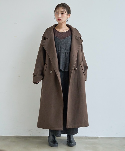 mil(ミル)の「ウールライク ロングコート 【588239】(ステンカラーコート・レディース・ブラック/ブラウン/ベージュ系・S/XS)」の16枚目の写真